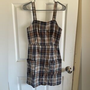 American Eagle Outfitters Blue and Brown Plaid Mini Dress
